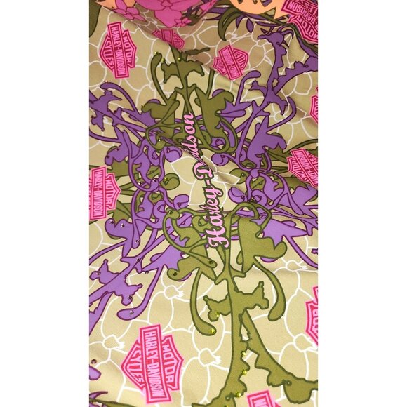Harley-Davidson Green Floral Logo Scarf Bandana Bling T-Shirt Material 24x24 - Picture 10 of 14